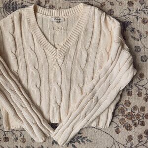 Madewell Cream White Cable Knit Cropped/Boxy Sweater | Size M
